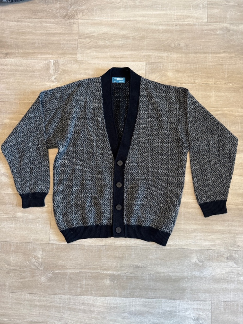 Vintage Italian Men's Textured Button Cardigan Sweater - Black & Gray size M